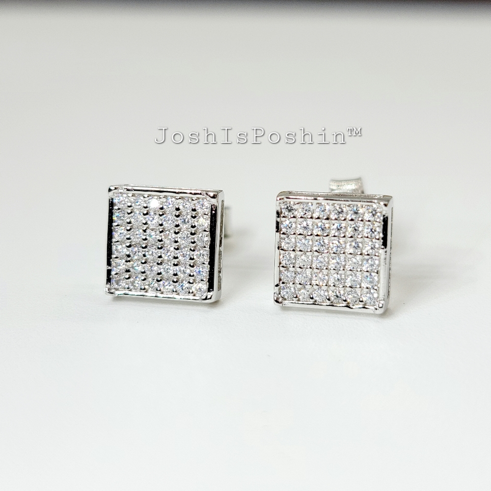 Moissanite square earring studs in sterling silver